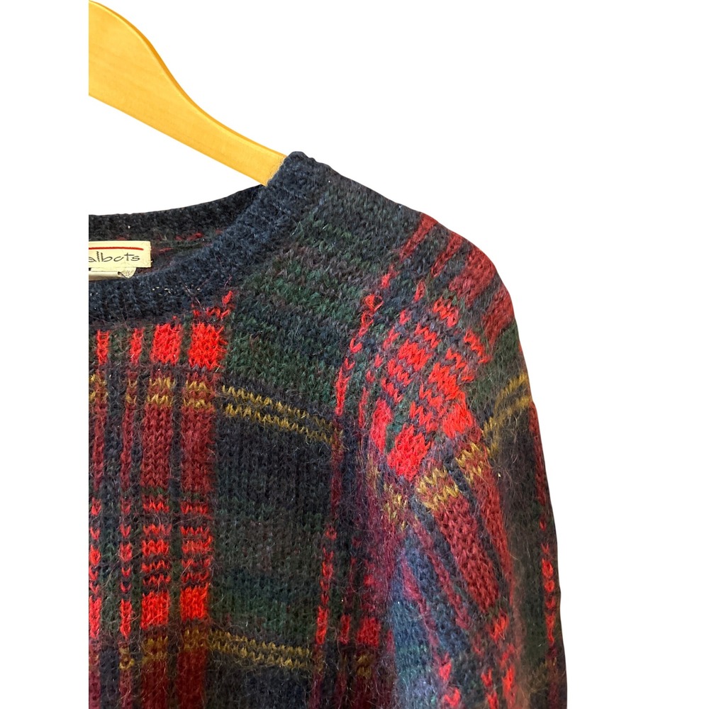 Vintage 90,s Talbots Mohair Wool Sweater Plaid Dark Academia Preppy Grunge Cozy - Picture 2 of 5